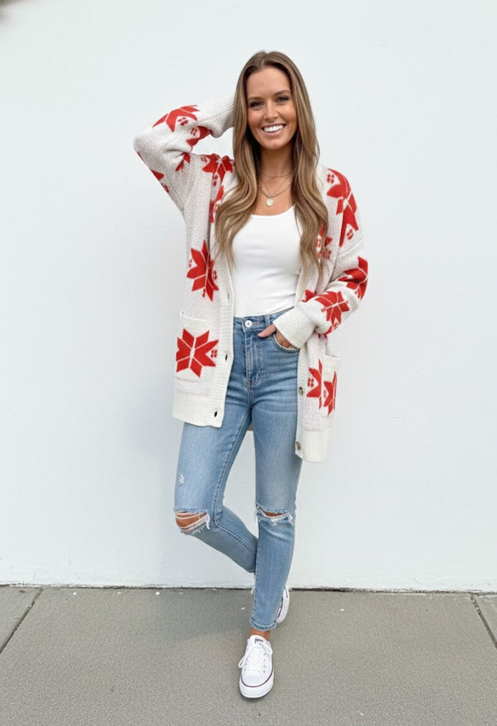 Oversized Winter Star Snowflake Sweater Cardigan - eloise boutique