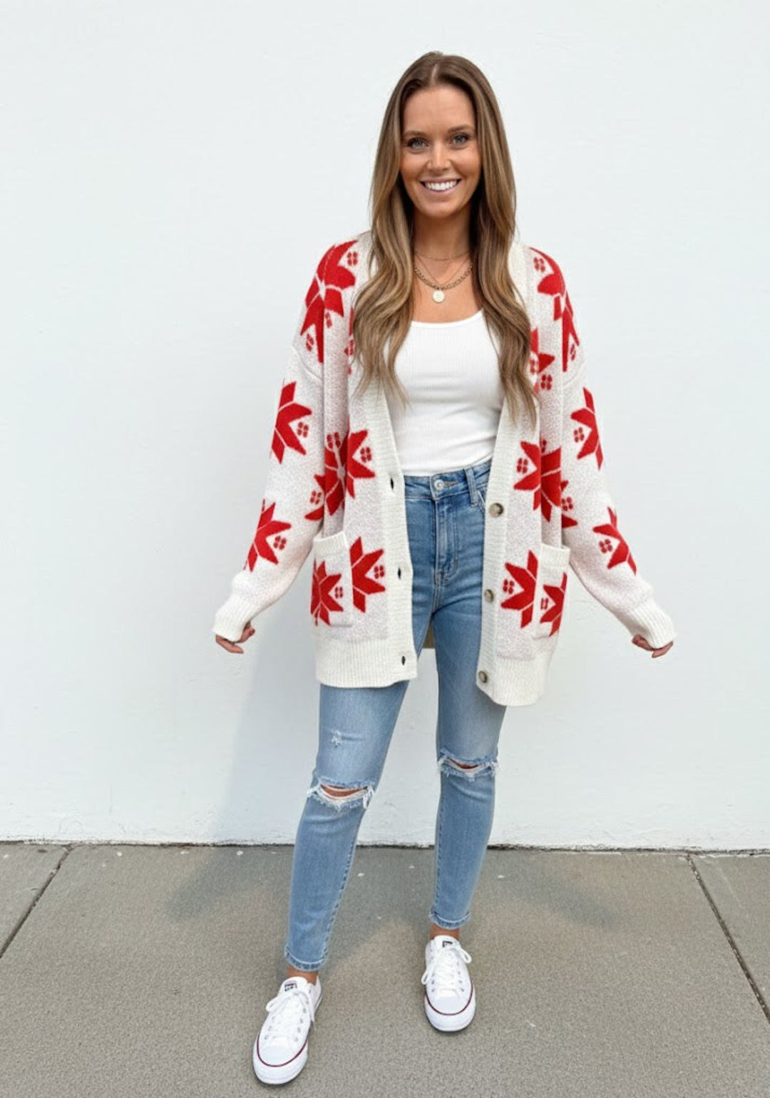 Oversized Winter Star Snowflake Sweater Cardigan - eloise boutique