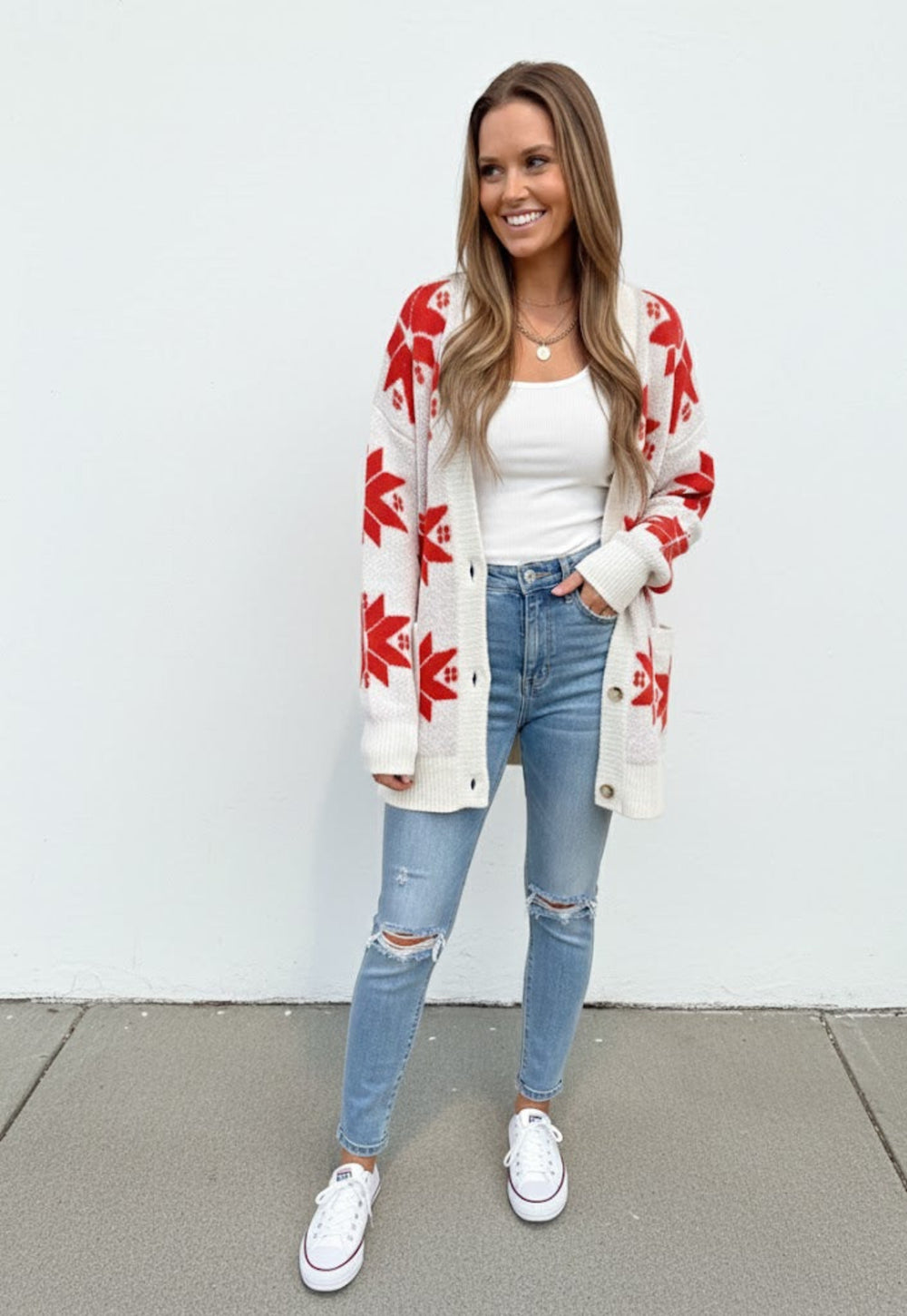 Oversized Winter Star Snowflake Sweater Cardigan - eloise boutique