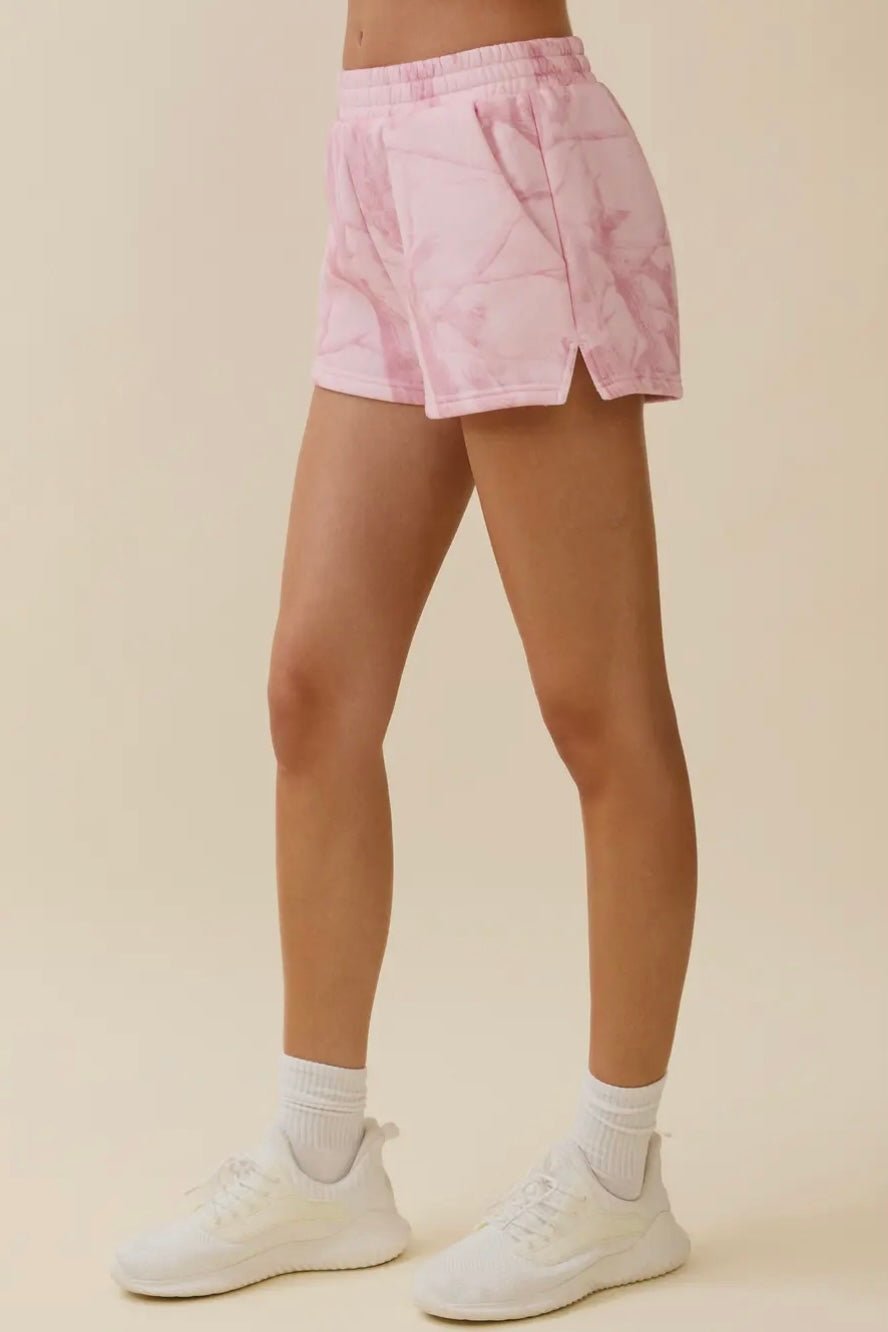 Pink Camo Print High Waisted Sweat Shorts - eloise boutique
