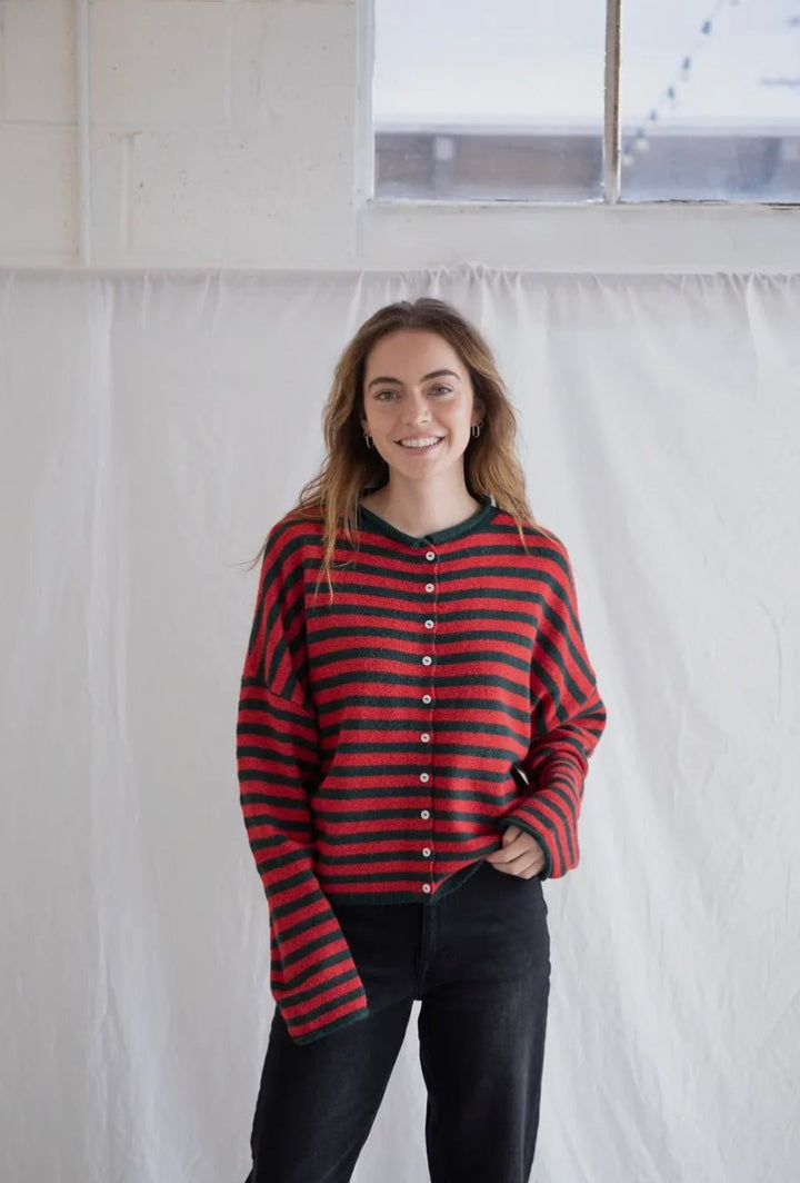 Piper Cardigan - Striped - Red/Green - eloise boutique