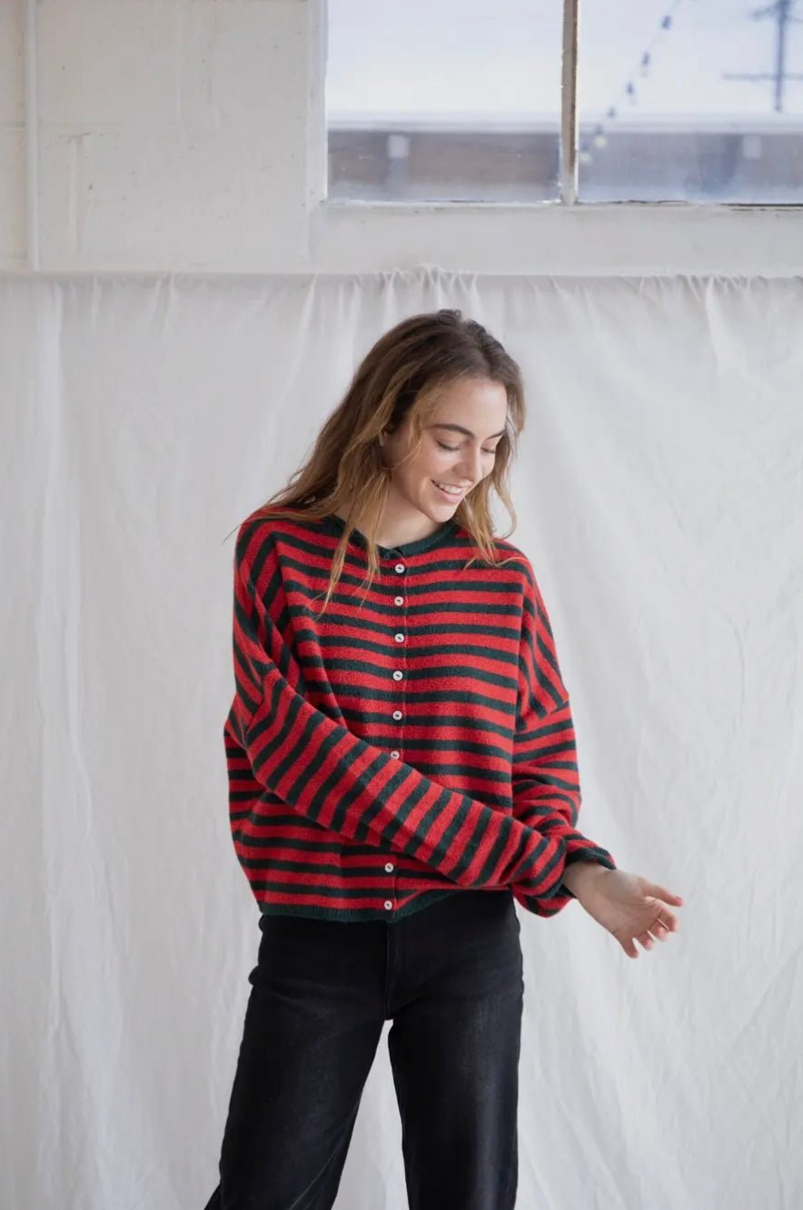 Piper Cardigan - Striped - Red/Green - eloise boutique