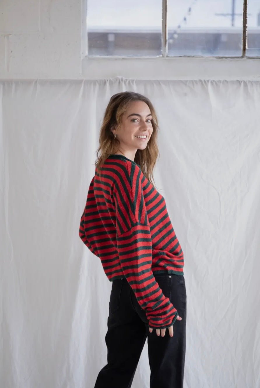 Piper Cardigan - Striped - Red/Green - eloise boutique