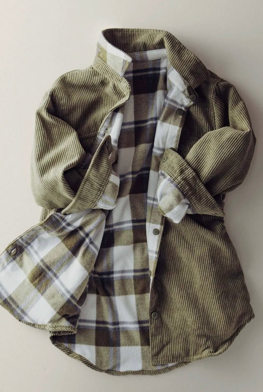 Plaid Lined Corduroy Flannel Shacket - eloise boutique