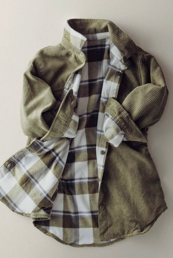 Plaid Lined Corduroy Flannel Shacket - eloise boutique