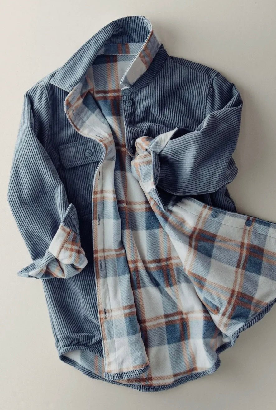 Plaid Lined Corduroy Flannel Shacket - eloise boutique