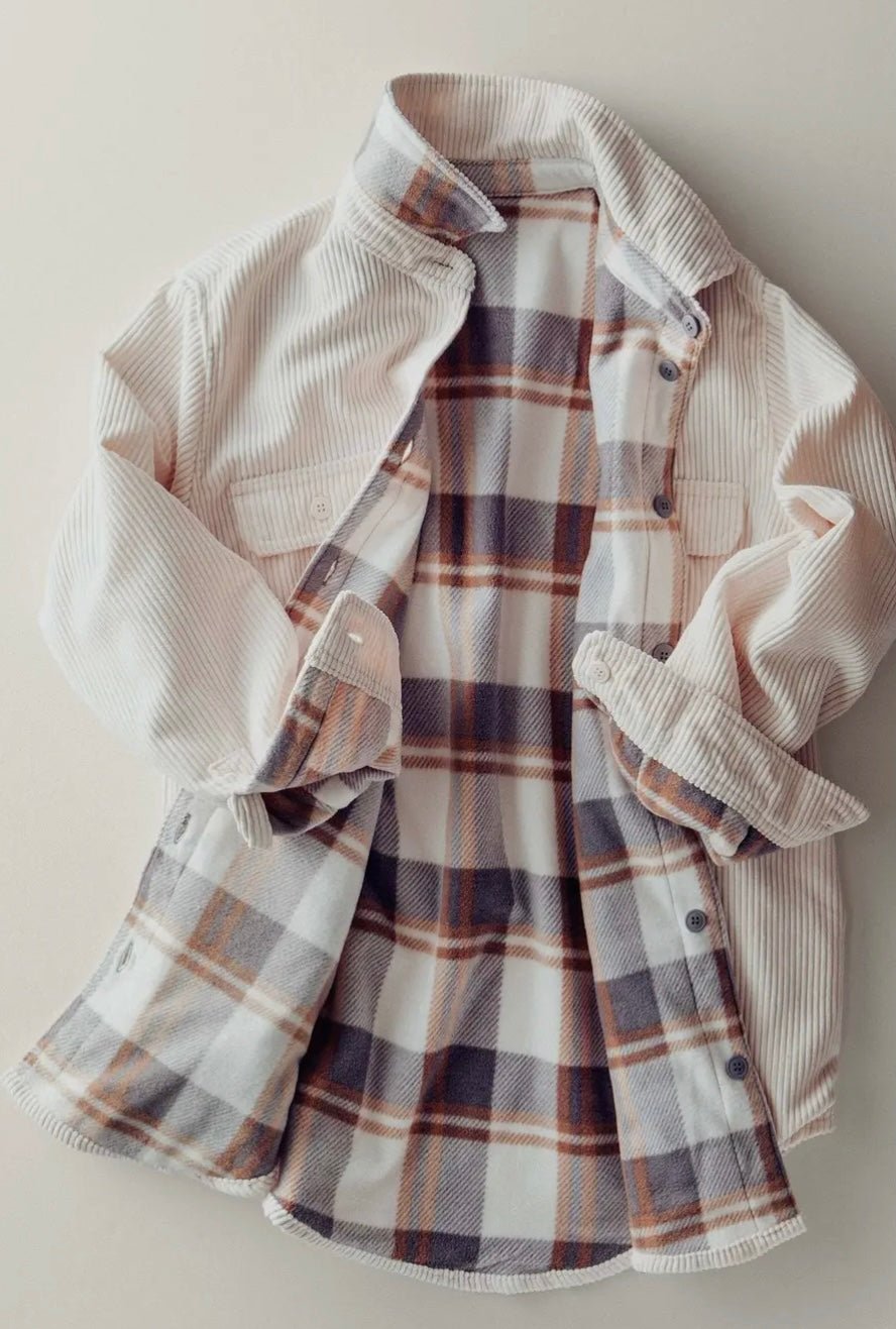 Plaid Lined Corduroy Flannel Shacket - eloise boutique