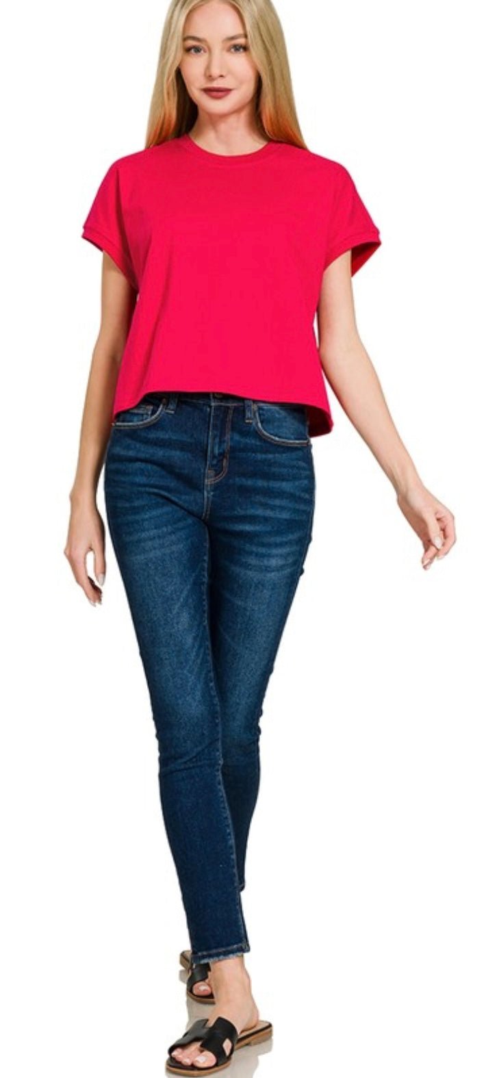 Premium Cotton Relaxed Crop Tee - eloise boutique