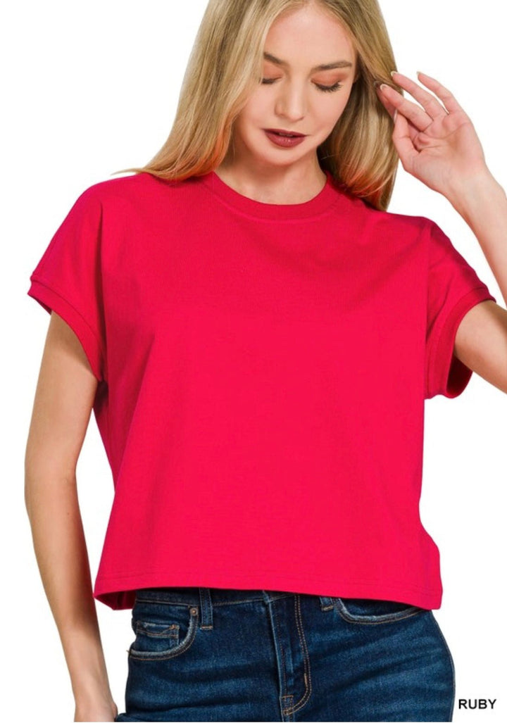 Premium Cotton Relaxed Crop Tee - eloise boutique