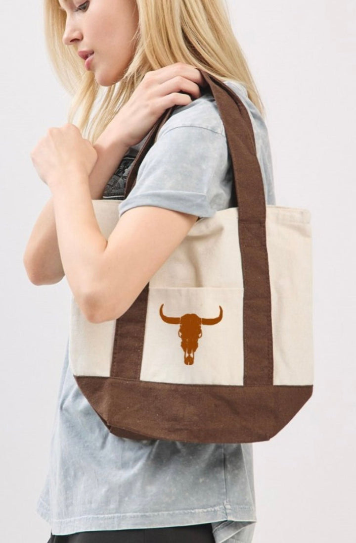 “Puff” Vintage Longhorn Graphic Canvas Mini Bag - eloise boutique