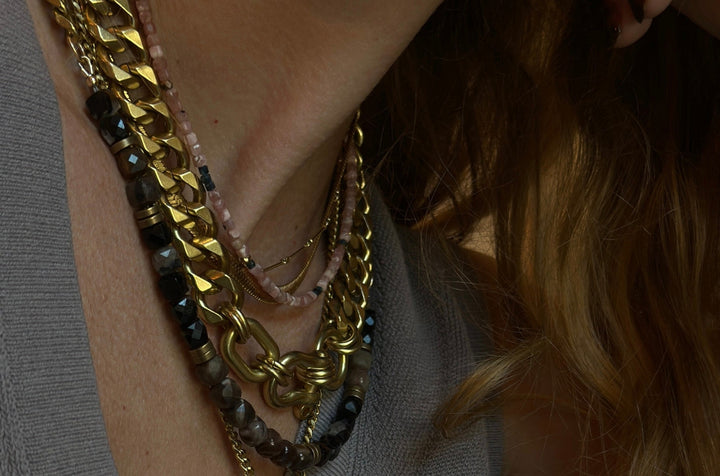 Rachel Nathan Beads &amp; Chain Necklace Petrified Wood &amp; Black Tourmaline - eloise boutique