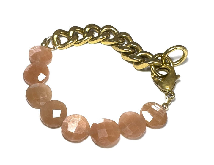 Rachel Nathan Bracelet Remix : Peach Moonstone Faceted Coin - eloise boutique