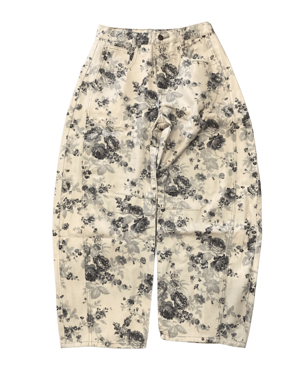 Rose Printed Barrel Jeans - eloise boutique