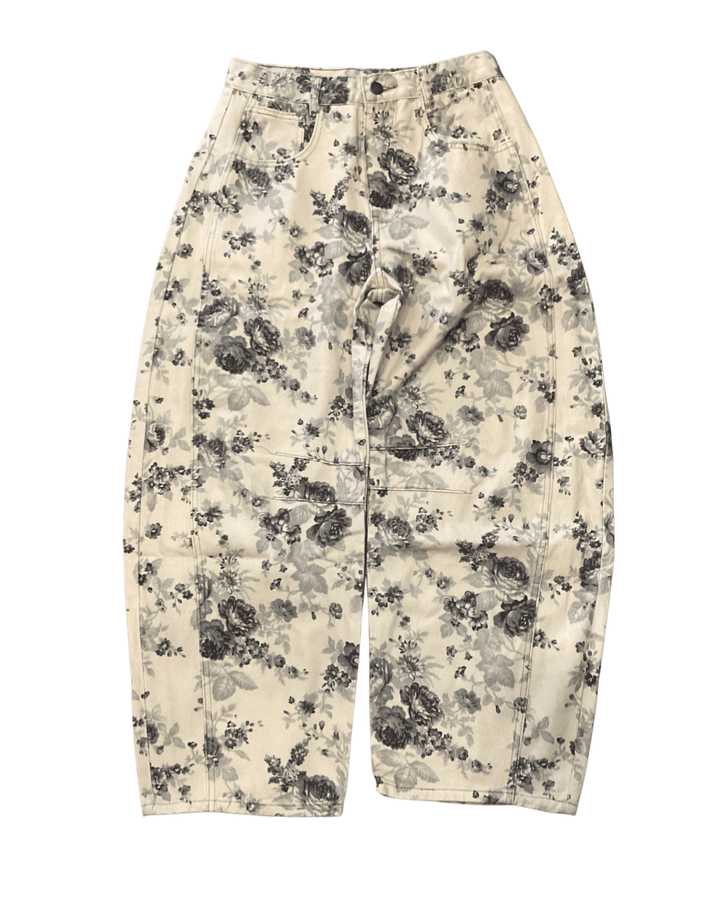 Rose Printed Barrel Jeans - eloise boutique