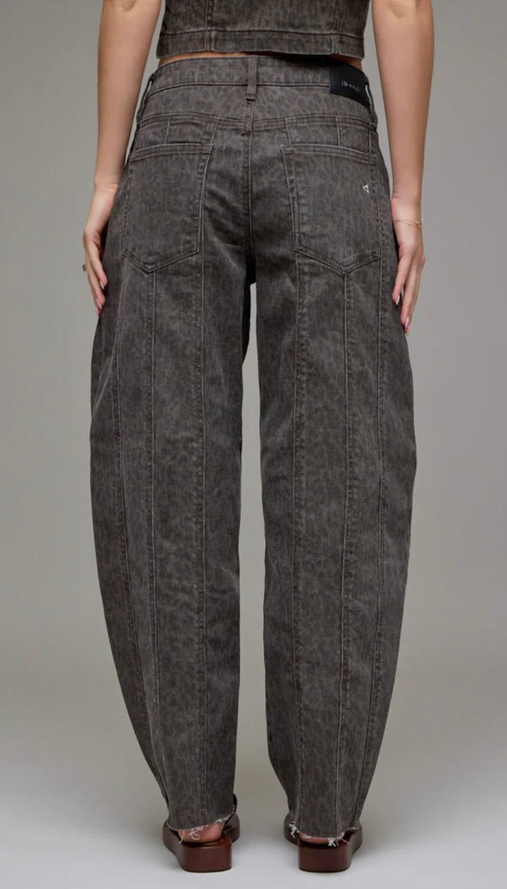 SAMMIE Brown Cheetah Seamed Barrel Jean - eloise boutique