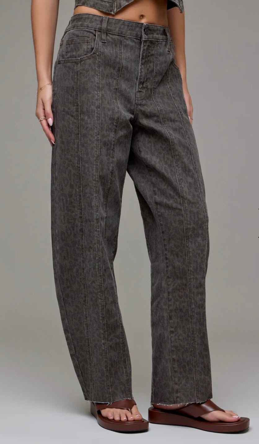 SAMMIE Brown Cheetah Seamed Barrel Jean - eloise boutique