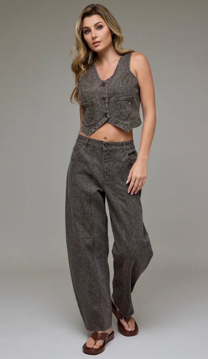 SAMMIE Brown Cheetah Seamed Barrel Jean - eloise boutique