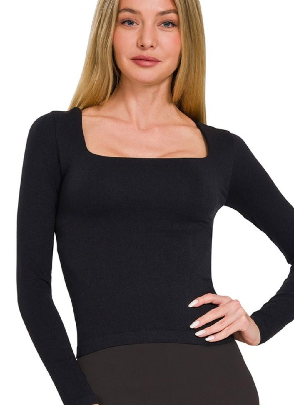 Seamless Fitted Square Neck Top With Built In Bra - eloise boutique