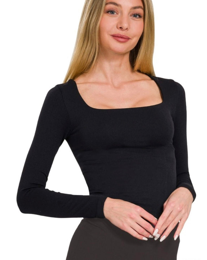 Seamless Fitted Square Neck Top With Built In Bra - eloise boutique