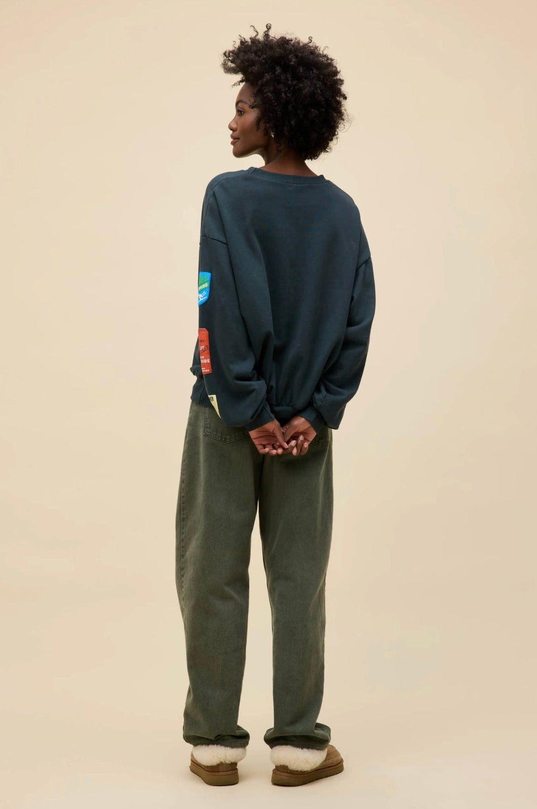 SKI PATCH &amp; PASS COLLECTOR OVERSIZED CREW SWEATSHIRT - eloise boutique