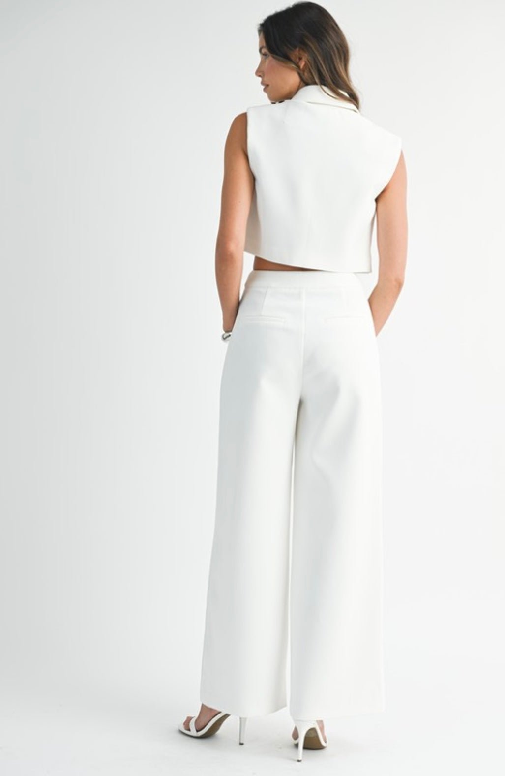 Sleeveless Collar Vest and Wide Pant Set - eloise boutique