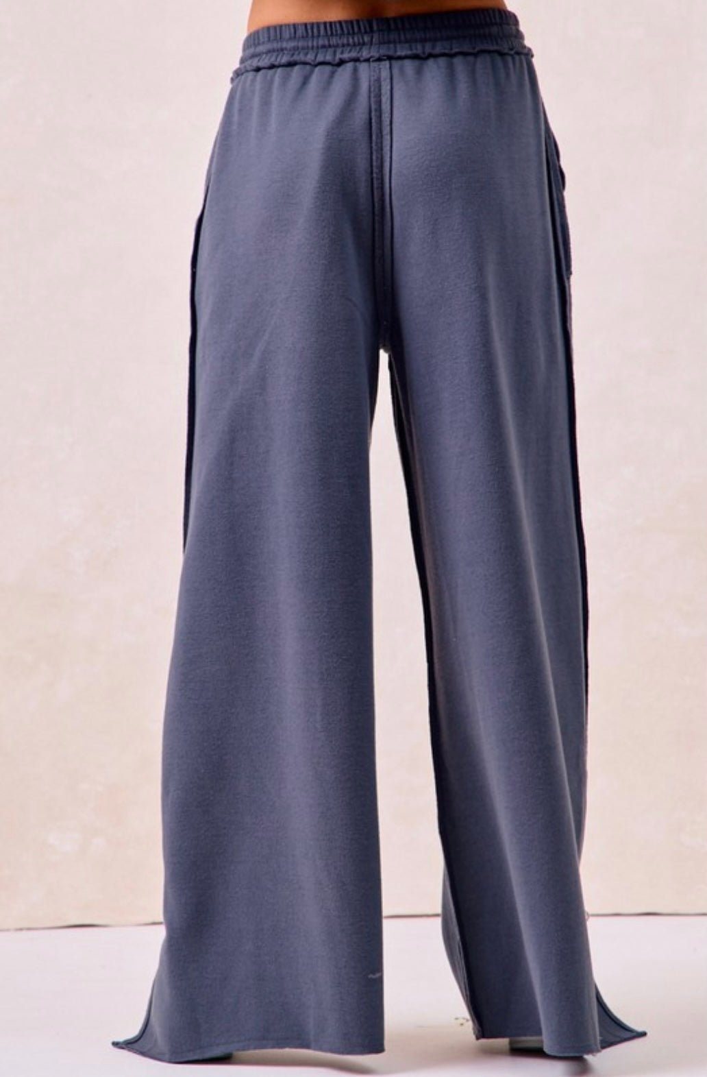 Solid French Terry Pant With Cut Edge Detail - eloise boutique