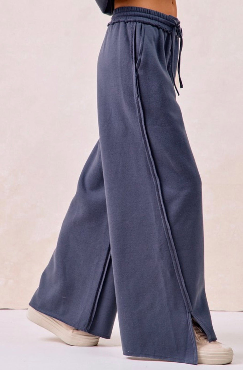 Solid French Terry Pant With Cut Edge Detail - eloise boutique