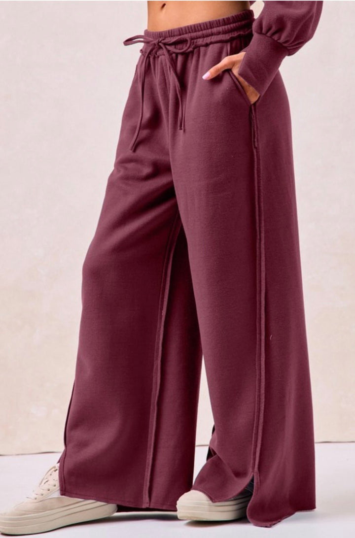 Solid French Terry Pant With Cut Edge Detail - eloise boutique