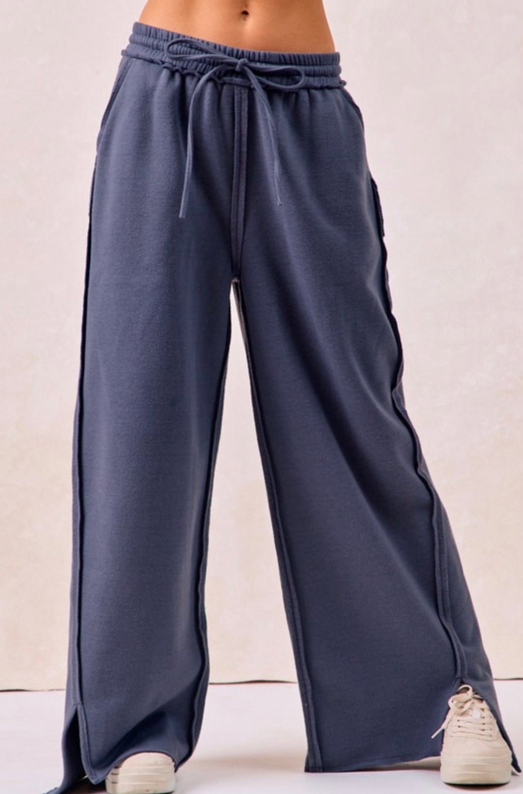 Solid French Terry Pant With Cut Edge Detail - eloise boutique