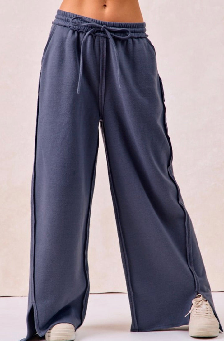 Solid French Terry Pant With Cut Edge Detail - eloise boutique
