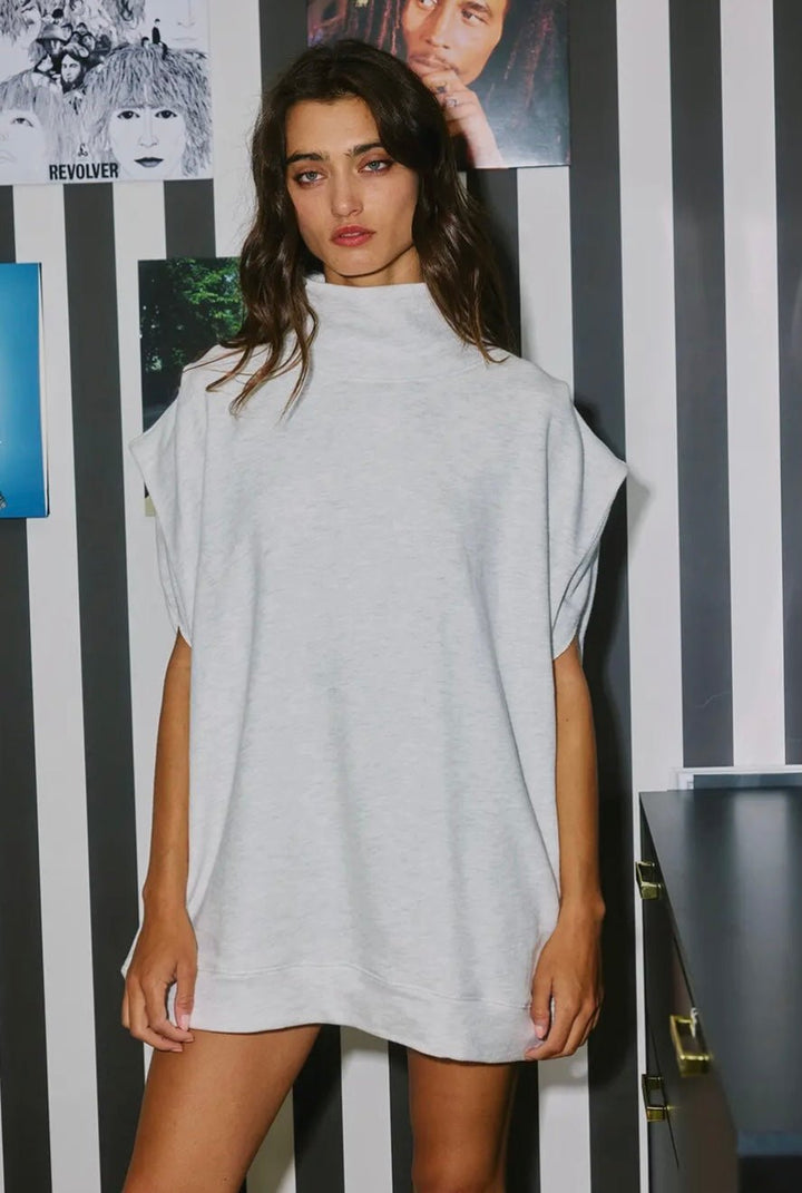 Solid Mock - Neck Oversized Muscle Top - eloise boutique