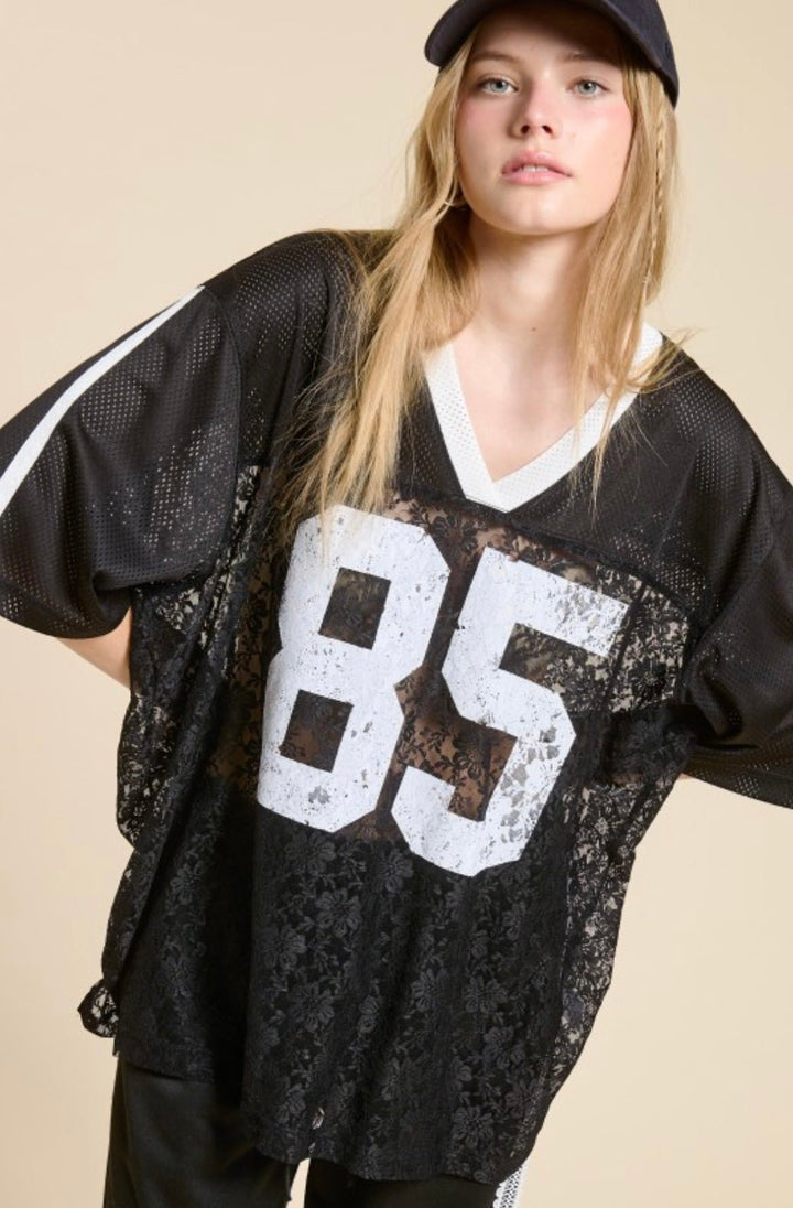 Sporty Chic 85 Jersey Top Contrast Lace - eloise boutique