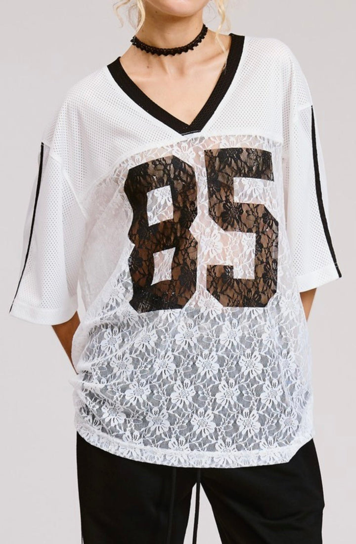 Sporty Chic 85 Jersey Top Contrast Lace - eloise boutique