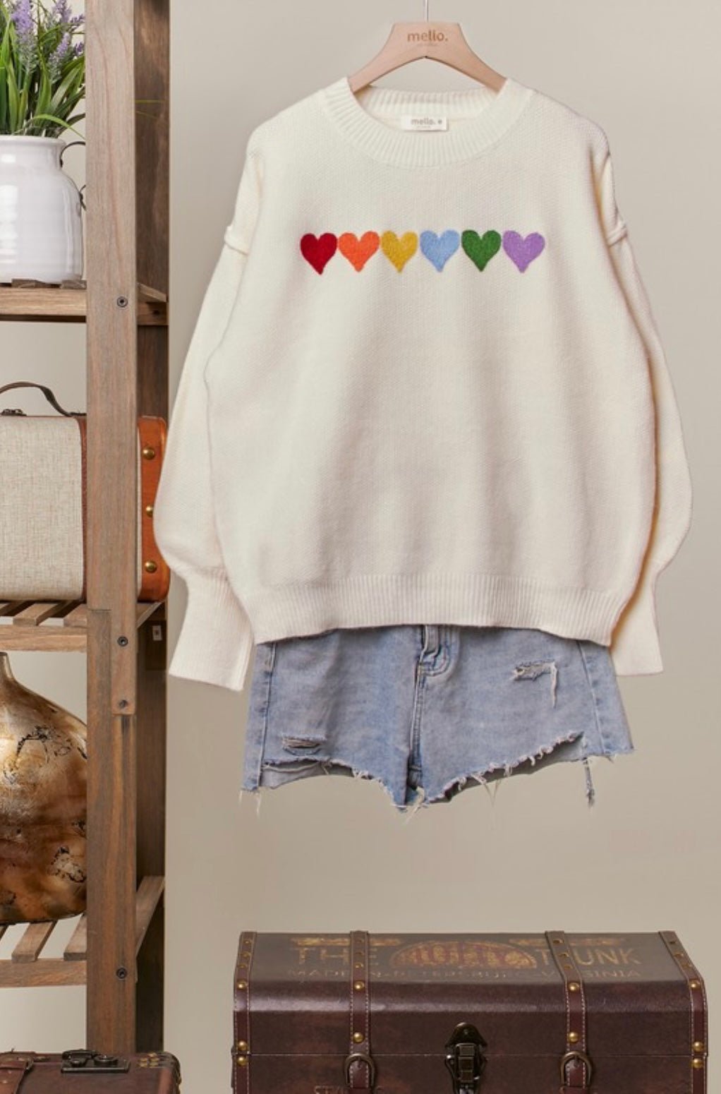 Spread Love Rainbow Heart Oversized Pullover - eloise boutique