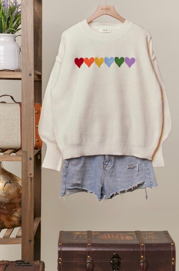 Spread Love Rainbow Heart Oversized Pullover - eloise boutique