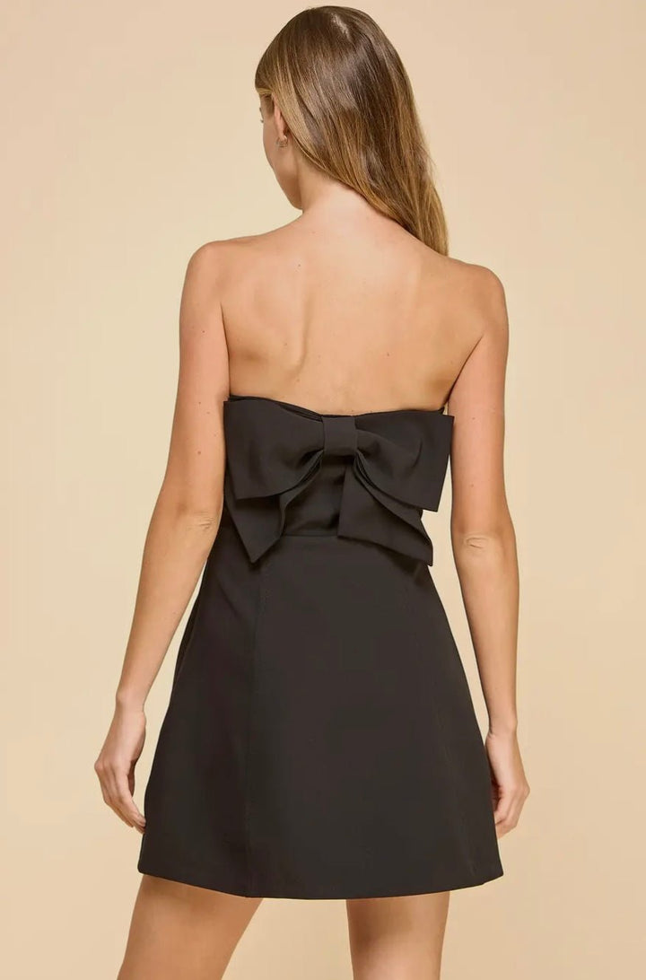 Strapless Tailored Fit And Flare Bow Detail Dress - eloise boutique