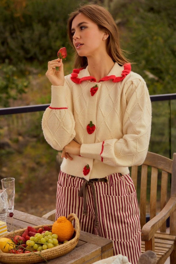 Strawberry Sailor Collar Cardigan - eloise boutique