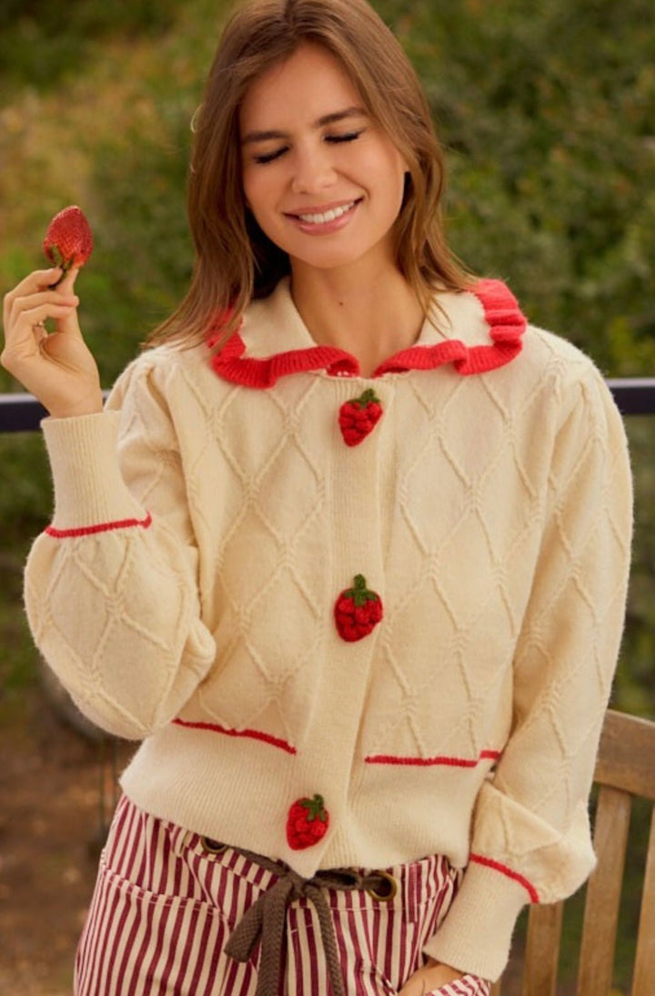 Strawberry Sailor Collar Cardigan - eloise boutique