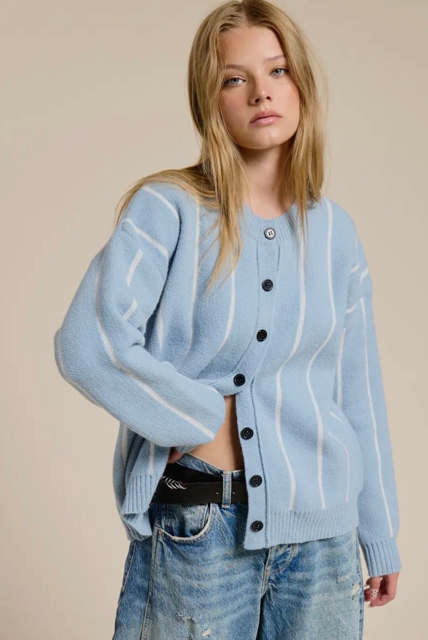 Striped Button Down Knit Cardigan - eloise boutique