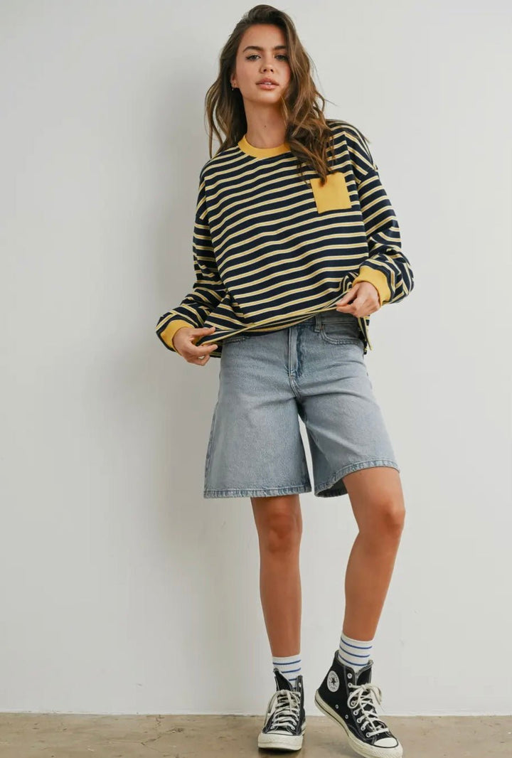 Striped Crew Neck Long Sleeve Top - eloise boutique