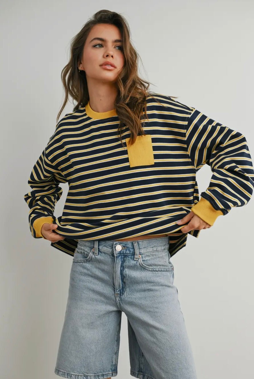 Striped Crew Neck Long Sleeve Top - eloise boutique