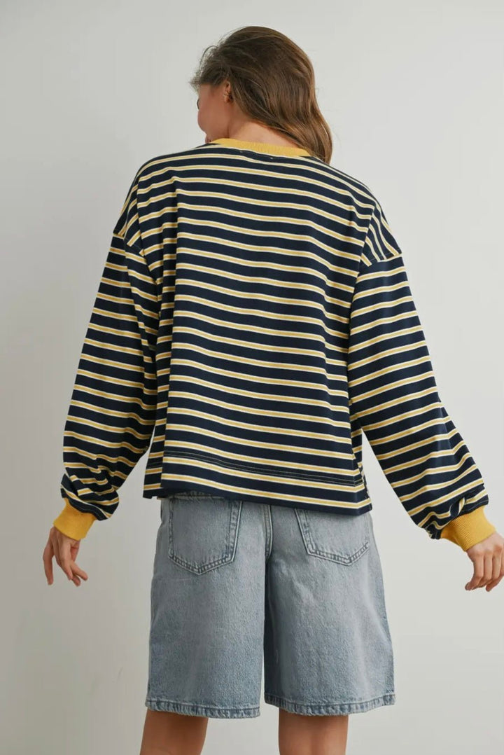 Striped Crew Neck Long Sleeve Top - eloise boutique