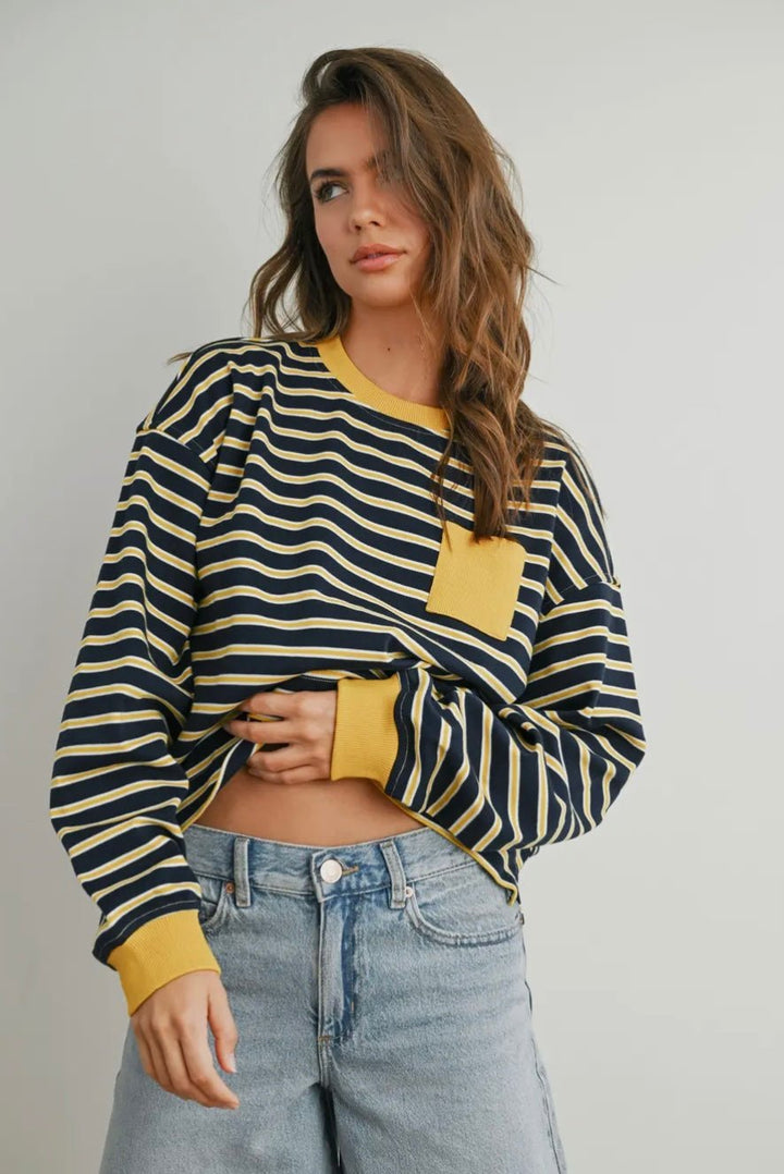 Striped Crew Neck Long Sleeve Top - eloise boutique