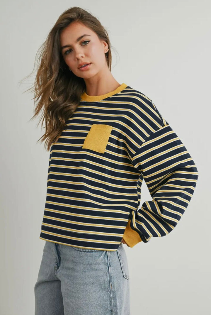 Striped Crew Neck Long Sleeve Top - eloise boutique