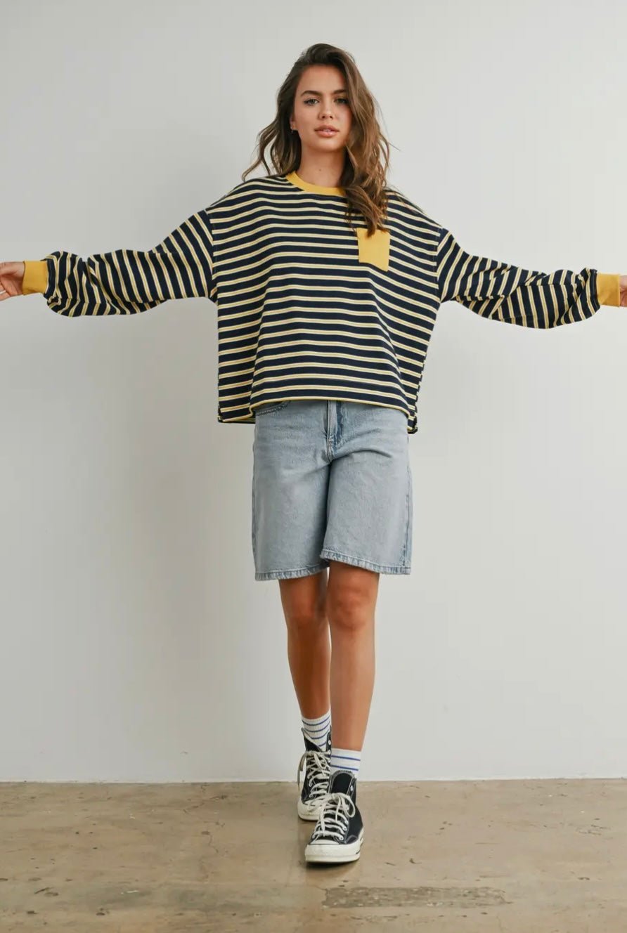 Striped Crew Neck Long Sleeve Top - eloise boutique