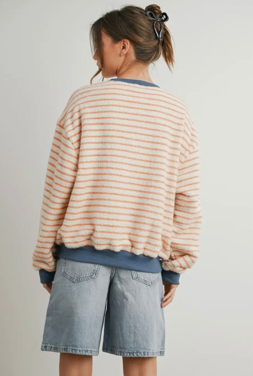 Striped Oversized Crewneck Long Sleeve Sweater - eloise boutique