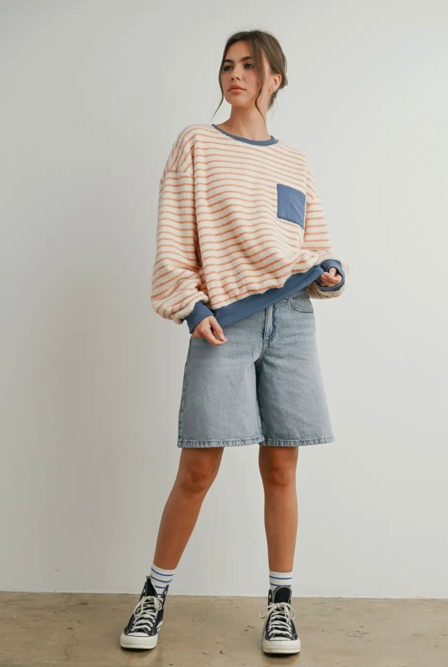 Striped Oversized Crewneck Long Sleeve Sweater - eloise boutique