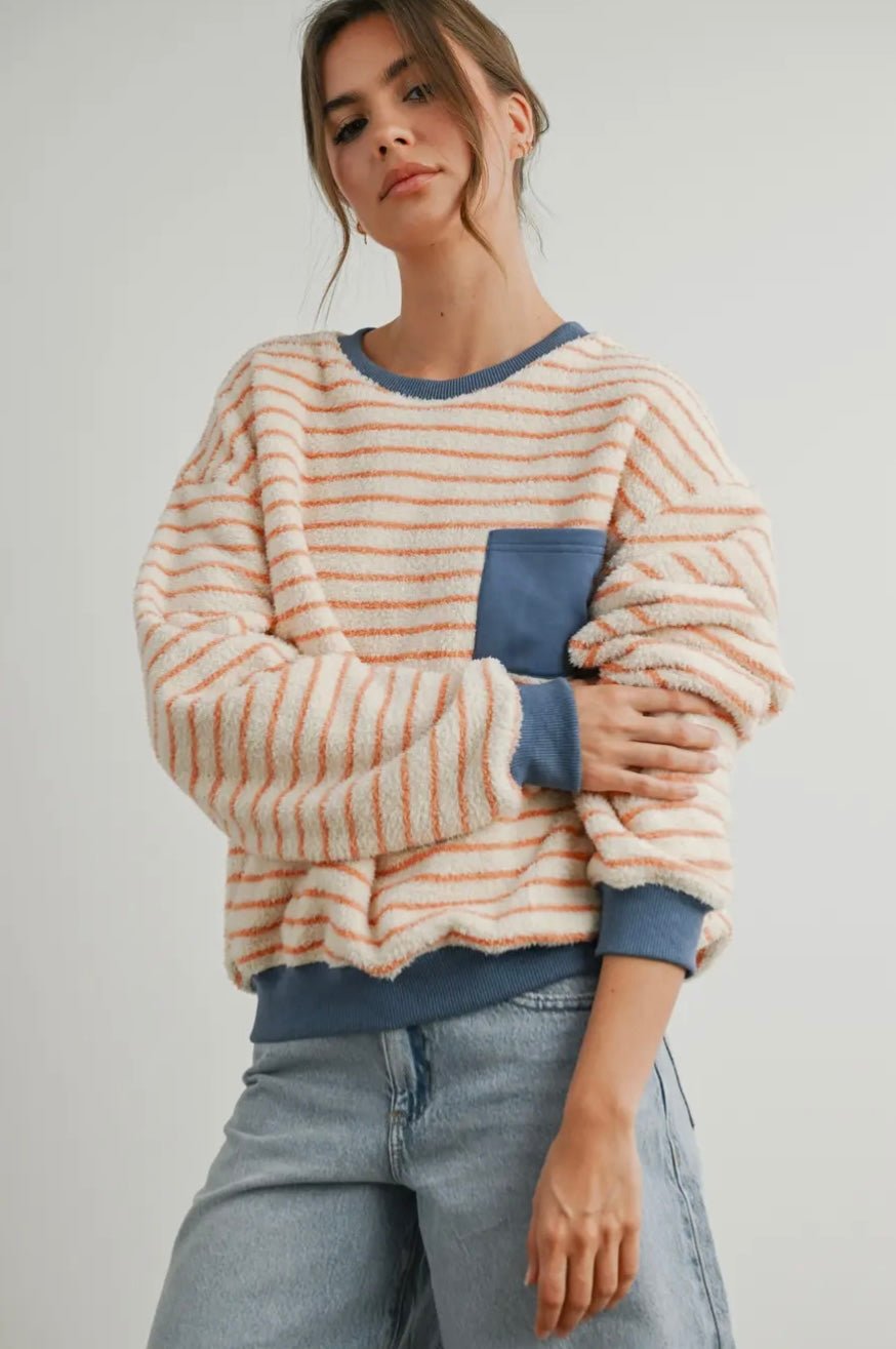 Striped Oversized Crewneck Long Sleeve Sweater - eloise boutique