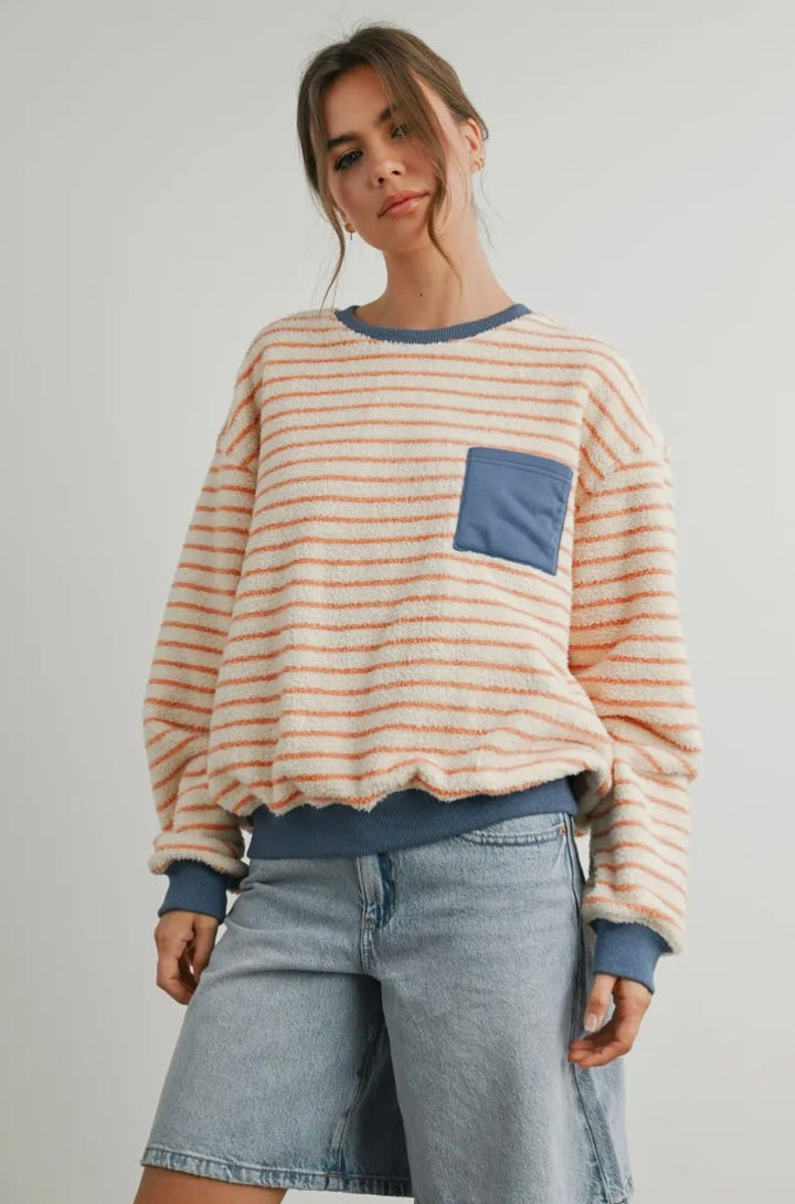 Striped Oversized Crewneck Long Sleeve Sweater - eloise boutique