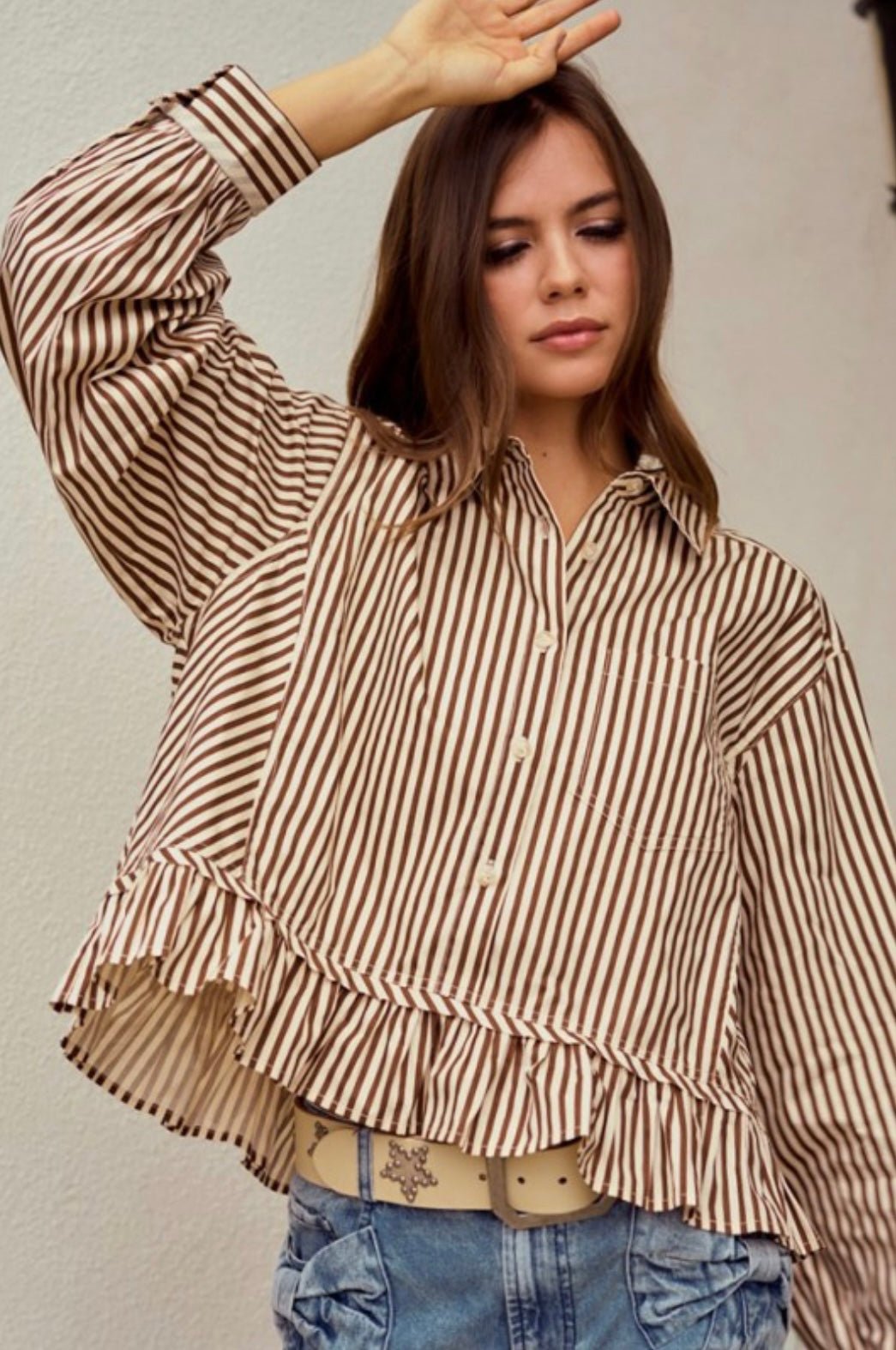 Striped Raglan Puff Sleeve Shirt - eloise boutique